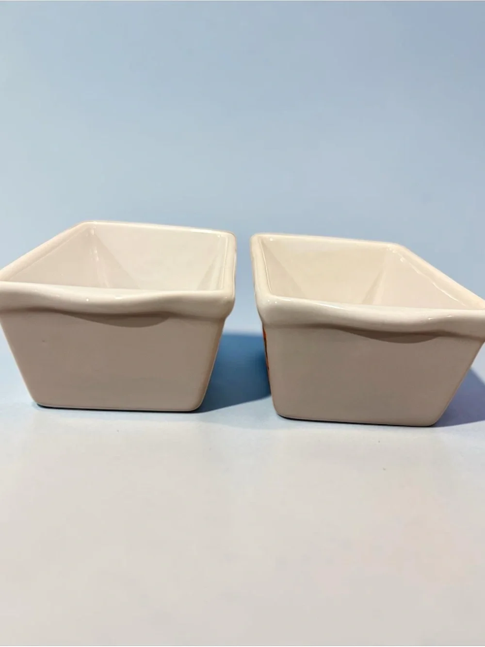 White Ceramic Ramekin Set with Orange Floral Border - Set of 2